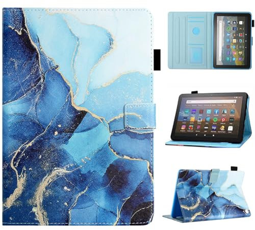 MOKASE for Amazon Kindle Fire HD 8/8 Plus Case (Fit 12th / 10th Generation 2024 2022 2020 Release), Slim PU Leather Stand Cover, Auto Wake/Sleep with Pen Holder for Fire HD 8/8 Plus, Blue Marble
