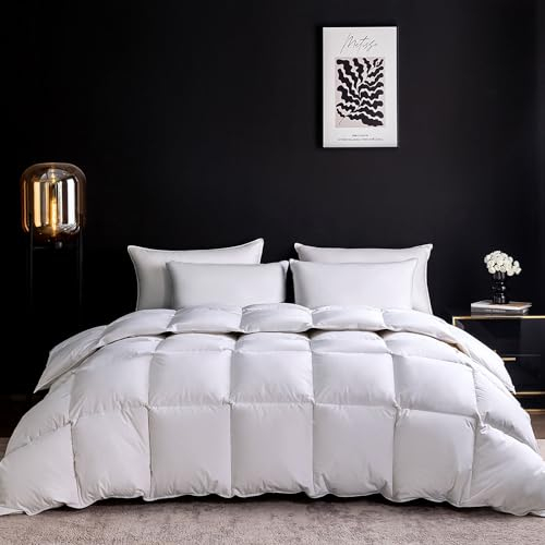 WENERSI Luxuriöse Gänsefeder-Daunendecke für Doppelbett, weiß, für alle Jahreszeiten, Hotelstil, flauschige Bettdecke, 750+ Füllkraft, 1200 TC, 100 % Bio-Baumwollstoff mit 8 Ecklaschen