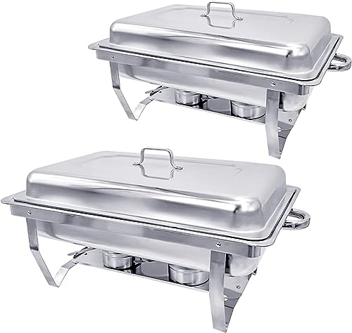 PRIJESSE Chafing Dish Set, 2X Edelstahl Warmhaltebehälter, Speisewärmer, Wärmebehälter, Rechaud, Chafing Dishes, Speisenwärmer, für Catering, Buffet und Party (1x 1/1 GN-Behälter)