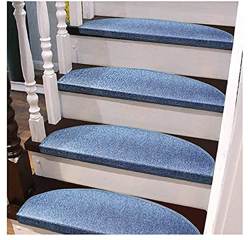 RWRAPS Treppenstufen-Teppich, 5 Stück, Wendeltreppen-Trittmatte, rutschfestes Treppenkissen, Innen-Treppenschutz, Moderne Stufenmatten (Farbe: Blau, Größe: 30120+3 cm) Treppenmatte