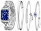 TIME100 Uhr Damen Analog Set Rechteckig Elegant Edelstahl Kette Accessoir Dress Watch Fashion Kollektion Silber Armband Blau Zifferblatt Minimalistisch Römisch Ziffer (Silber)
