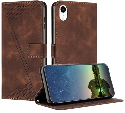 Mo-Beauty Etui Coque pour iPhone XR (6.1 inch), Coque de Telephone en Cuir de Première Qualité [Pochette de Portefeuille] Porte Carte Magnétique Compatible avec Coque iPhone XR - Marron