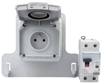 Enchufe francés para coches eléctricos con enchufe de carga IP54, interruptor FI/LS, 20 A para coches eléctricos (solo enchufe e interruptor RCBO Legrand)