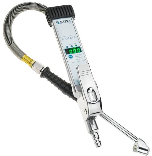 STIX KAMA-4 Reifenfüller für LKW-Reifen - Elektronische Druckluftpistole, 0-18 bar Reifendruckprüfer, LED-Display, Aluminiumgehäuse, 30 cm Schlauch