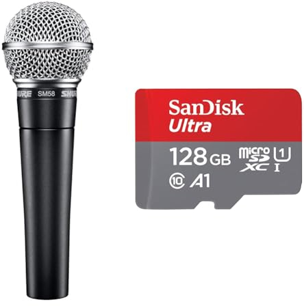Shure SM58SE Cardioid Dynamisches Vokalmikrofon mit Eius-Schalter & SanDisk Ultra Android microSDXC UHS-I Speicherkarte 128 GB + Adapter