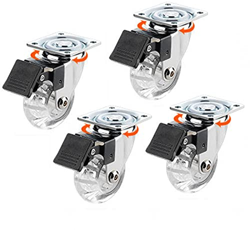 Durchsichtige Hochleistungs-Lenkrollen, Gummi-Lenkrollen, um 360° drehbare Deckplatte, Trolley-Ersatzradrollen, 400 Pfund Gesamtkapazität (mit Schrauben), 4er-Pack, 4-Zoll-Bremsen