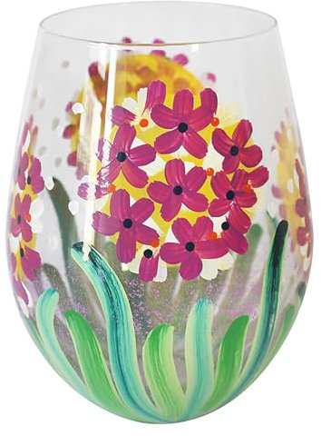 Lesser & Pavey Pink Hydrangea Stemless Glass | Lovely Gift for Women & Men | Designed by Lynsey Johnstone | Luxury Wine Glass for Every Occasions