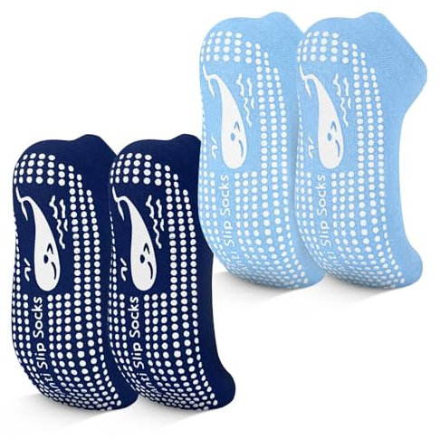 TENQUAN Yoga Socken, 2 Paar Stoppersocken für Damen und Herren, Rutschfeste Griffsocken für Yoga, Pilates, Krankenhaus, Barre oder Heimsport und Bewegung (2 Paar Blau, Unisex 39-42)