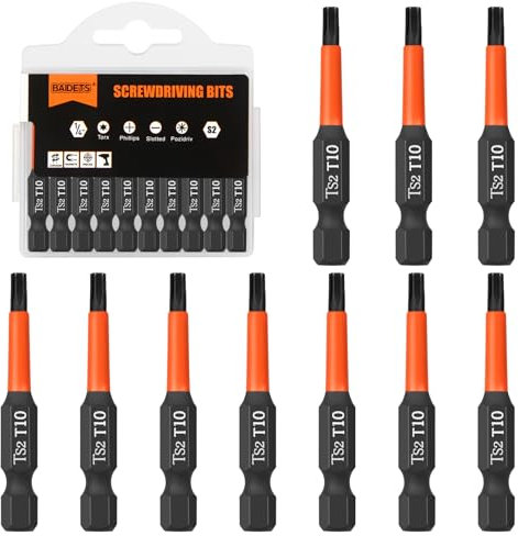 BAIDETS Pro T10 Schrauber Bit Set - Schraubendreher Torx 10 Stück, 50mm Länge, 1/4 Sechskantschaft Bit-Sortiment, mit Spender-Box