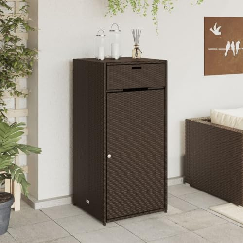 Faroom Rattan Gartenschrank Auflagenbox, Geräteschrank, Beistellschrank, Balkonschrank, Terrassenschrank, Aufbewahrungsbehälter für Garten 55 x 55 x 111 cm,Braun