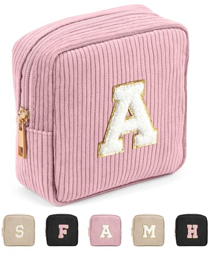 Personalisierte Letter Kleine Make up Tasche MAGEFY Cord Kosmetiktasche Mini Schminktasche für Frauen Reise Makeup Tasche for Gift, Rosa-A