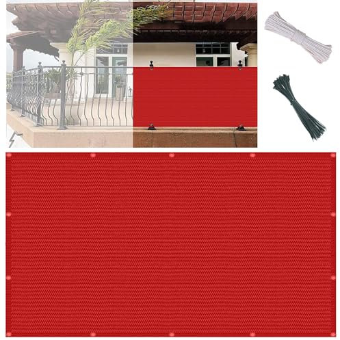 Brise-Vue pour Balcon 85 x 130 cm UV Résistant Pare-Vue Brise Aucun Perçage Pare Soleil Cache Balcon Brise Vue avec Attaches de Câble et Cordons pour Terrasse Cour, Rouge