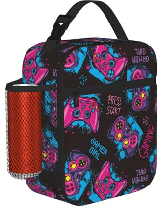 YANGZHI Video Games Cool Funny Pink Lunch Box For Teenage Girls Boys Men Women - Portable Lunch Bag - Insulated Lunchbox - Kid Reusable School Lunch Boxes
