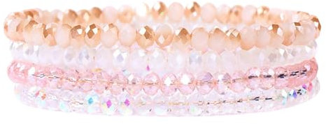 LOCCY Damen Kristall Perlen Mehrschichtiges Steine Armband Boho Modeschmuck Schwarz (Rot2)