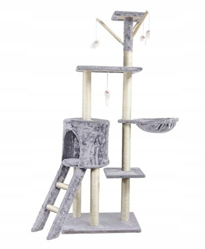 Arbre à chat, 140 cm de haut, tour d'escalade, grotte, corde en sisal, taille XL, gris