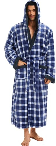ccko Herren-Bademantel mit Kapuze, groß und groß, warm, weich, für Herren, langer Plüsch-Bademantel mit Taschen für Badewanne, Dusche, M-4XL