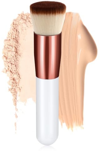 GlasFlength Pennello Fondotinta Flat Top, Pennelli Make Up Pennello per Fondotinta Liquido Pennelli Trucco Professionale Pennello Kabuki a Punta Piatta per Fondotinta Liquido Correttore (Bianco）