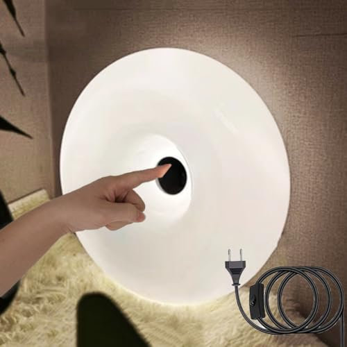 LOGT Led Wandlampe mit Kabel und Stecker, Modern Orange Donut Lamp Wall Sconces Plug Or Plug in Bedside Lamp Rund Wandlicht Dimmbar Touch Control 12W Deko Nachtlicht Glas Ring Wandleuchte,Weiß