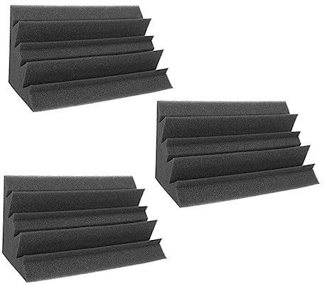 JOINPAYA 3 Pièces Coton d'isolation phonique mur acoustique pièges à basse blanche panneau acoustique mousse acoustique d'insonorisation trapézoïdale d'angle panneau insonorisant