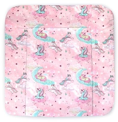 Balbina® Wickelunterlage Wickeltischauflage Wickelauflage baumwolle 70x70 I Pink Einhorn