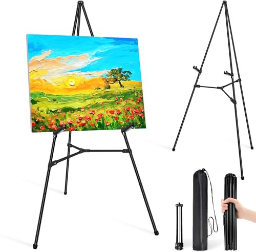 VAIIGO Easel Stand for Sign, Display Easel for Wedding Sign Poster Stand, Artist Instant Tripod Folding Floor Easel Stand for Painting, 168cm Adjustable Metal Easel with Carrying Bag, Black 1Pcs