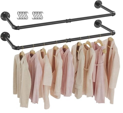 GUOHNHE 2er Set Kleiderstange Industrial, 97 cm Kleiderständer Wandmontage, Platzsparenders Wandregal Küchenregal, Industrieller Garderobenstange, Schwarz, SG97B-2