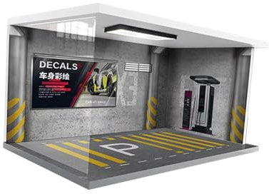 Fenteer 1/18 Modelle Auto Vitrine Simulation Garage Parkplatz mit Lichtern Acryl Fahrzeug Szene Spielzeug, Grau