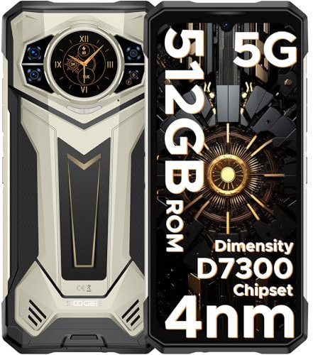 DOOGEE S200 Plus Android 15 Movil Irrompible 5G D7300 4nm, (16+20) 36GB RAM+512GB ROM (TF 2TB), Pantalla Trasera Multifunción de 1,32 60Hz, 100MP+32MP+20MP Móvil Rugerizado, 10100mAh(33W)/NFC/FaceID