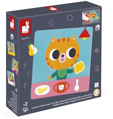 Janod - Routines and Rituals of the Day Game - Educational Magnetic Board - Organize your Daily Life - 7 Educational Model Cards - 1 Magnetic Board - 30 Magnets - From 2 Years - J05446