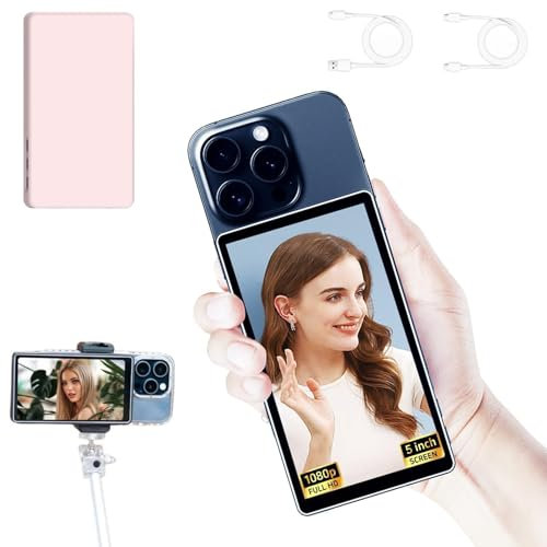 Shimbol CP5 Lite Magnet Handy Selfie Monitor Full HD 5 Zoll Drahtlos - TikTok Live Stream & Vlog Zubehör mit Hauptkamera für iPhone/Samsung Android (Rosa)