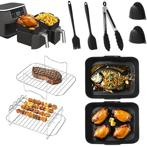 13 piezas de Accesorios freidora de aire caliente para Ninja Foodi AF300EU AF400EU AF500EU COSORI 7.6L-9.5L Y otras freidoras de aire de doble zona, Air fryer accesorios