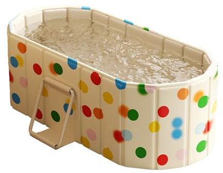 gihusrzx 120CM Portable Folding Foldable Bathtub with Thermal Cover Metal Support, 5 Layers Thickened Bathroom Soaking Tub for Kids Adults, Heavy Duty Hot Ice Bath SPA Tub for Shower Stall Beige 120