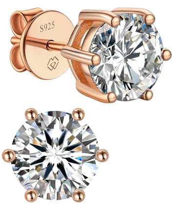 MomentWish Moissanite Orecchini Oro Rosa, 2 Carato/6,5mm Orecchino Punto Luce Donna Uomo Brillanti Diamanti Anallergici Regalo-6 Prong