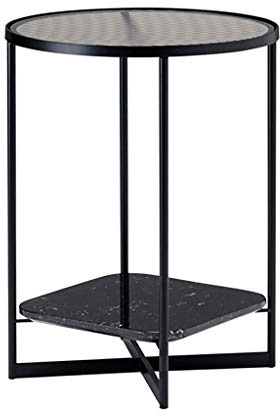 MYXJX Beistelltisch, Schlichter doppelschichtiger Ecktisch, Nachttisch/Couchtisch aus Eisenmarmor, Leichter luxuriöser Glas-Beistelltisch fürs Schlafzimmer(Black)