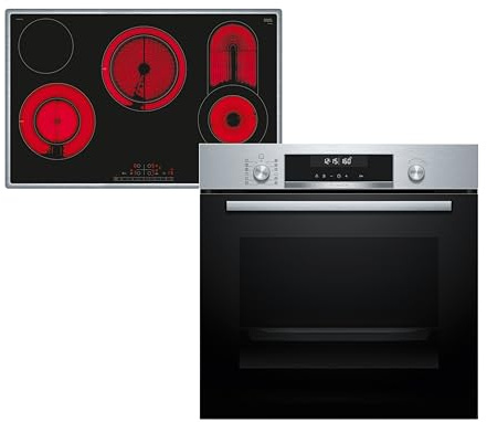 Bosch HBD672LS82, Backofen-Set, Einbau-Backofen 60 cm, HBG578BS3, Serie 6, Air Fry, Pyrolyse, Edelstahl & Elektro-Kochfeld 80 cm, PKC845FP1D, Serie 4, Touch Bedienung, PowerBoost, Bräterzone