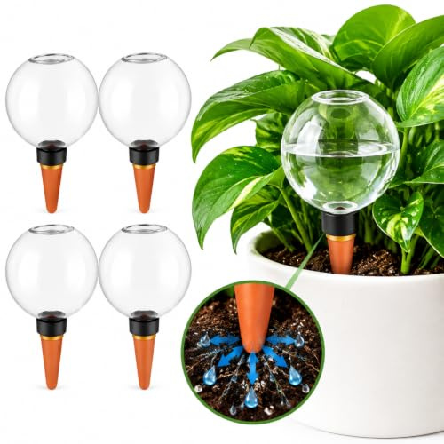 4Pcs 500ml Plant Watering Globes, Self‑Watering Bulbs with Terracotta Spike | Slow‑Release Automatic Plant Watering Devices for Indoor & Outdoor Potted Plants, Vacation Plant Care