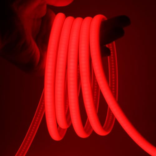 HEGEHE COB LED Streifen, 220V Neon LED Strip Hohe Dichte 288 LEDs/m, IP65 Wasserdicht Diffusion Flex LED Schlauch Lichtleisten, Alle 50cm Schneidbar, Direktanschluss (Rot, 2M)