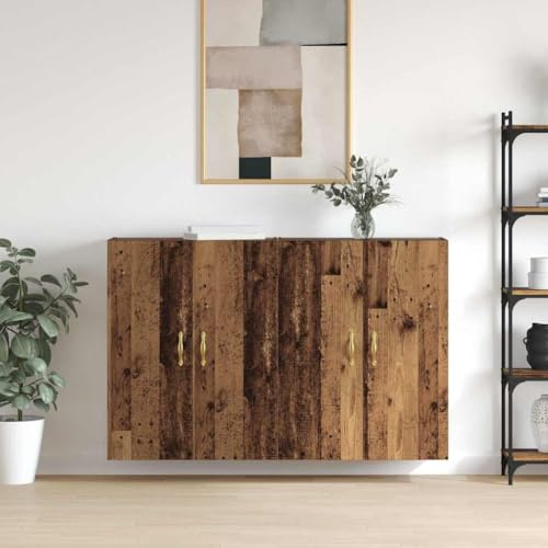 HETFTJN Wandmontierter Schrank 2er Set Altholz 69,5 x 34 x 90 cm mit Tür Modernes Sideboard Wohnzimmer Robust & platzsparend Küchenunterschrank Flur Möbel