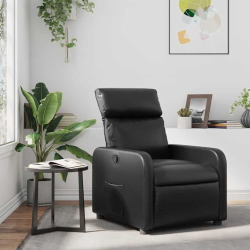 Tonture Relaxsessel Schwarz Kunstleder, Manuelle Liegefunktion, Bequemer TV-Sessel für Wohnzimmer Schlafzimmer, Verstellbarer Ruhesessel mit Seitentasche, Komfortable Sitzgelegenheit für Erwachsene