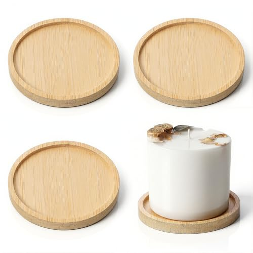 4 Stück Kerzenteller Holz Dekoteller für Taufkerzen, D 8.5cm Holz Kerzenteller für Kerzenhalter, Runde Untersetzer für Kerzen, Kerze Untersetzer Vintage Tablett, Kerzenuntersetzer-Holzs