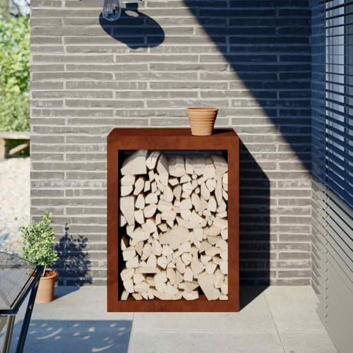 Generico Portalegna 60x40x80 cm in Acciaio Corten,Accessori caminetti e stufe a Legna,Porta legna-851002