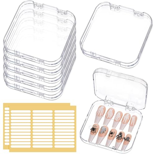 Nogeqi 6 Pcs Press on Nail Case with 72 Adhesive Double Sided Tape, Acrylic Press on Nail Storage Box, Press On Nail Packaging Box for Fake Nail Storage Nail Display Nail Salon Supplies Business