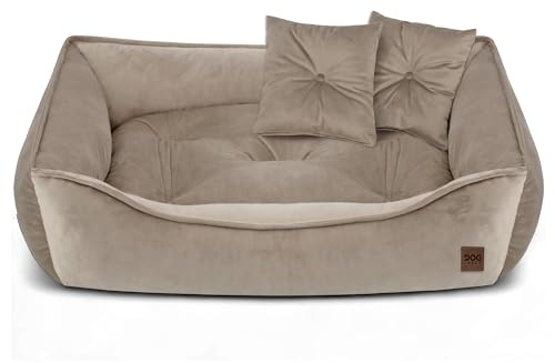 Domarex Premium Hundebett Katzenbett Marco aus Velvet – Luxuriöse Kuschelsofa, Weiches Haustierbett für Hund & Katze, Elegant, Bequem, Langlebig, Made in Poland, Beige 50x70 cm