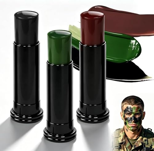 3 Piezas Palos Maquillaje de Camuflaj Militar Kit,Palitos de Pintura Facial de Camuflaje,Maquillaje Militar para Actividades al Aire Libre, Caza (Marrón, Negro, Verde)