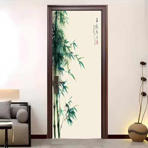 Türtapete Selbstklebend 100x200 Bambus Türfolie Orientalisch Türaufkleber Fototapete 3D Effekt Türklebefolie Türposter für Innentür Schlafzimmer Bad Dekoration A-5129