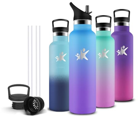 Borraccia Termica, Borraccia 750 ml, Borracia con Cannuccia, Senza Perdite, Bottiglia Termica Senza BPA, Acciaio Inossidabile 18/8, Borracce Termiche per Campeggio, Uffici, Viaggio, Ciclismo