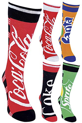 Coca-Cola - Lot de 5 paires de chaussettes colorées avec motifs fantaisie et doux, en coton doux, avec bandes pour homme et femme. - Multicolore - Taille unique