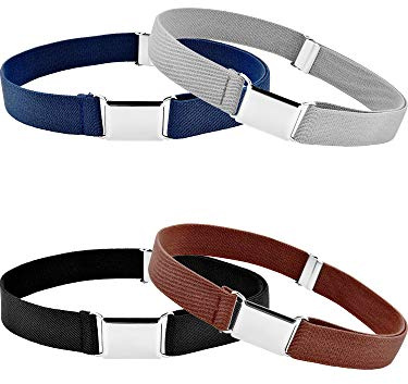 Tatuo 4 Pcs Kids Buckle Belt Kid Adjustable Elastic Belt Boy Stretch Belt for Children Favor(Black, Gray, Brown, Navy Blue)