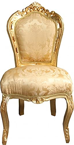 Casa Padrino Barock Esszimmer Stuhl Gold Blumen Muster/Gold ohne Armlehnen - Antik Möbel