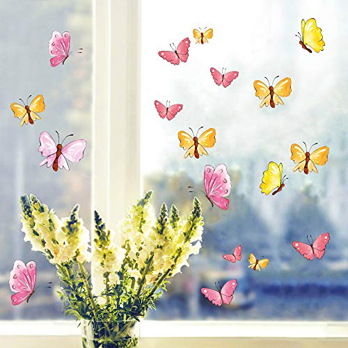 Wandtattoo Loft Fensterbilder Frühling Selbstklebend 20 farbige Schmetterlinge – Orange, Gelb & Rosa – Wiederverwendbar – Deko Frühling, Frühlingsbild Fenster, Fensterdeko Frühling, Fensterbild Ostern